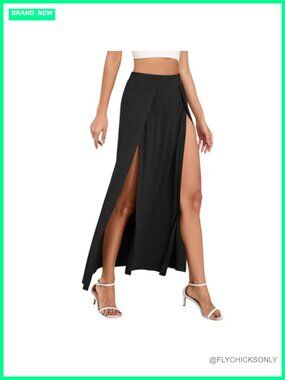 Women's Sexy Double High Slit Maxi Skirt High Elastic Waist